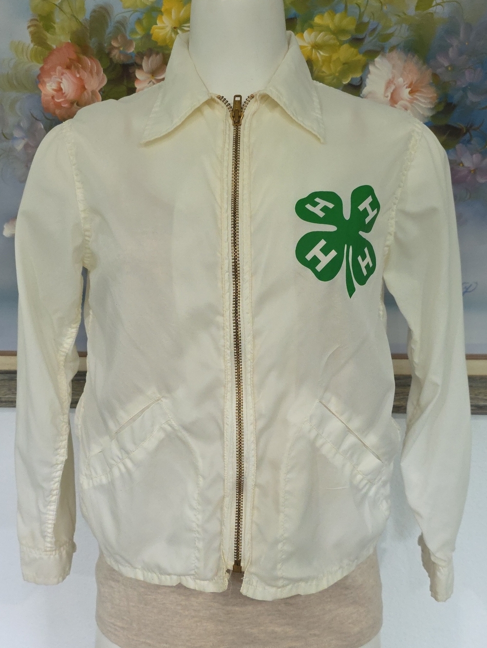 VTG. CHAMPION Nylon Ivory 4-H Clover Zip Jacket